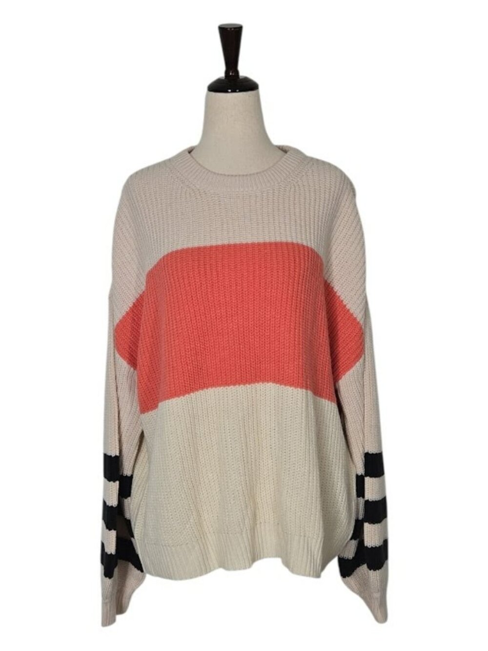 Sanctuary The Color Block Sweater Size L Ivory Coral Black Striped NWT